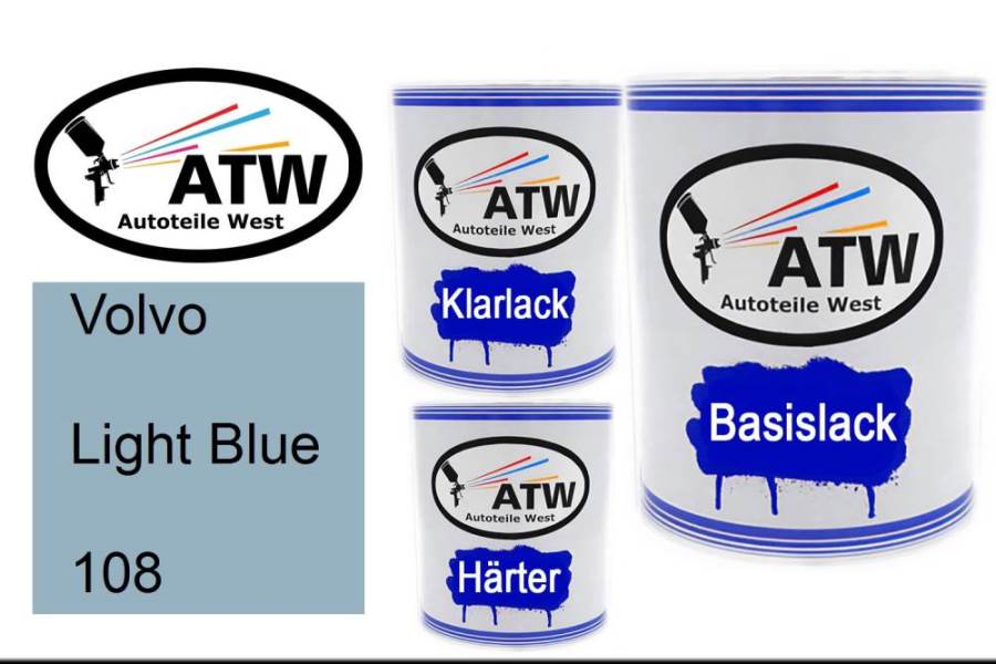 Volvo, Light Blue, 108: 1L Lackdose + 1L Klarlack + 500ml Härter - Set, von ATW Autoteile West.